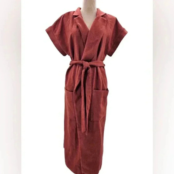 Worthington Long Belted Collared Wool Blend Wrap Jacket Rust Orange - Picture 1 of 8